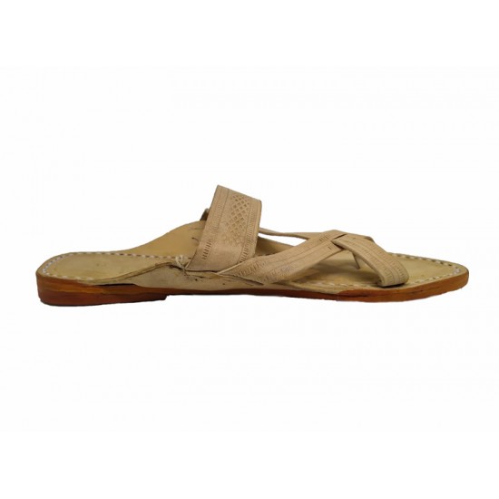 Buy cross belt skin colored kolhapuri chappal for men